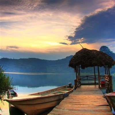 Canoe in Lake Bunyonyi Uganda.