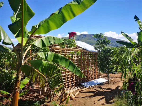 Farm being build with local materials at our farm project in Uganda.
